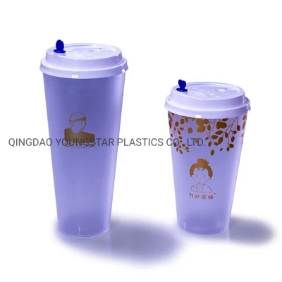 Produttore OEM Eco friendly Custom Logo Iml rotondo 700 ml monouso Bicchiere per succo di plastica con coperchio contenitore in plastica