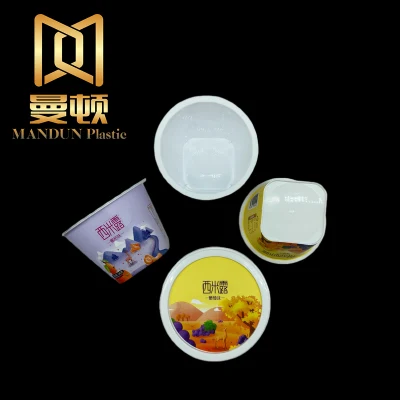 Mandun PP in Mold Label Plastic Cup yogurt gelato congelato Contenitori per crema tazza monouso Sweet Food con coperchio Iml