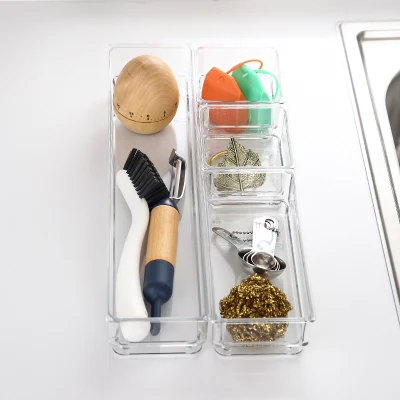 4 CONTENITORI multifunzione impilabili per animali domestici, vassoio di stoccaggio cucina in plastica Organizer per cassetti