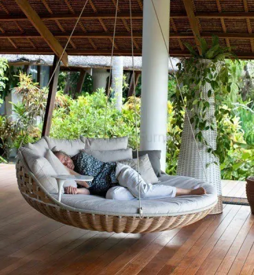 Patio tempo libero Mobili in vimini Hanging Round Swing Day Bed Rattan Mobili per esterni