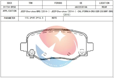 ProPad D1734-8958 68225327ab pastiglie dei freni materiale ceramico per Chrysler / Jeep Cherokee