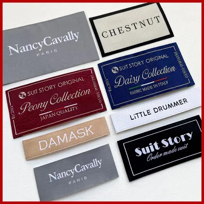 Certificato Oeko-Tex Damask etichetta tessuto Abbigliamento personalizzato etichetta collo per Indumento