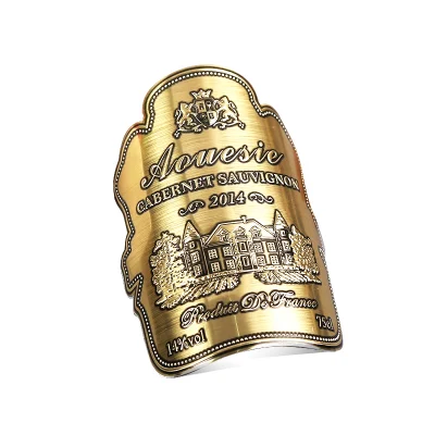  Produzione fornisce colore oro senza vino metallo etichetta Design rosso Etichetta vino metallo etichetta anti-pirateria