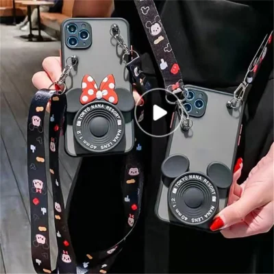  Custodia carina per iPhone 11 12 PRO Max per donne e Ragazza Camera Holder Strap Cinturino morbido flessibile lucida TPU Custodie protettive per telefoni paraurti