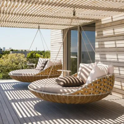  Patio tempo libero Mobili in vimini Hanging Round Swing Day Bed Rattan Mobili per esterni