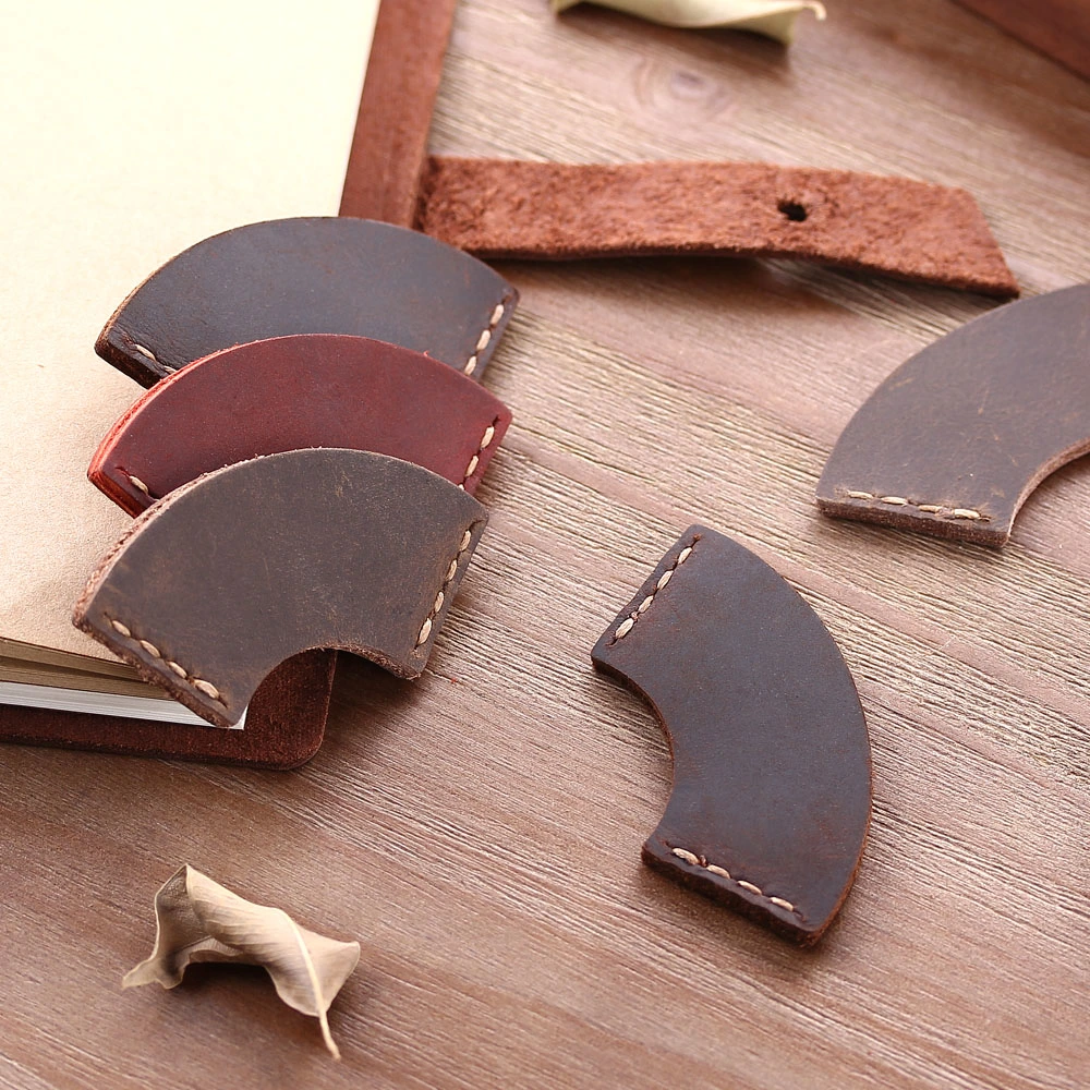 Craftsmen Handcrafted Gift Custom Logo Premium Genuine Fan-Shaped Leather Bookmark Dropshipping