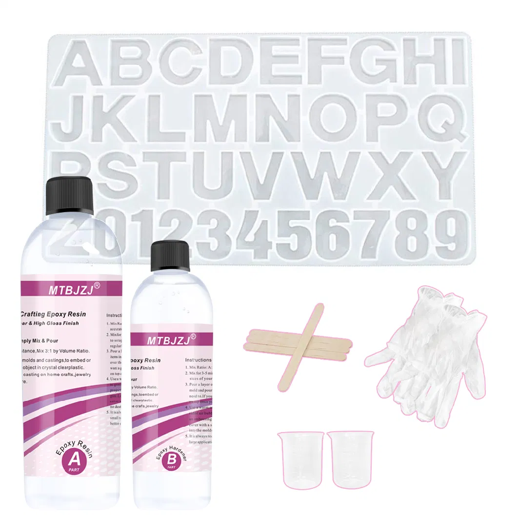 MTB Liquid Glass Epoxy Resin MTB-6048 Kit with Large Arabic Letter Mold, Cups, Wood Stick, Gloves