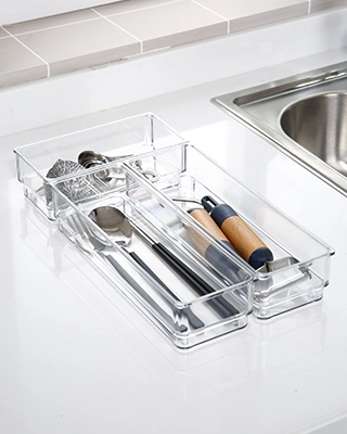 Simple Storage Organizer for Kitchen Drawer Storage Bin for Wine Opener Spoon Strainer Cutlery Acrylic Plastic Drawer Organizer