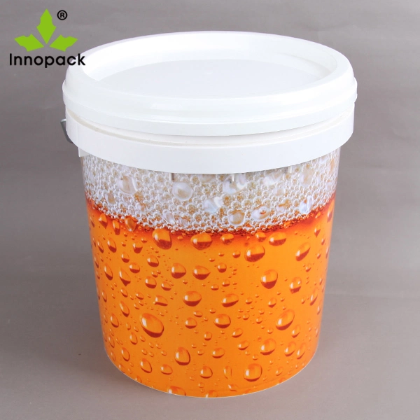 High Quality in Mold Label 20L Round Plastic Bucket with Lid and Metal Handle