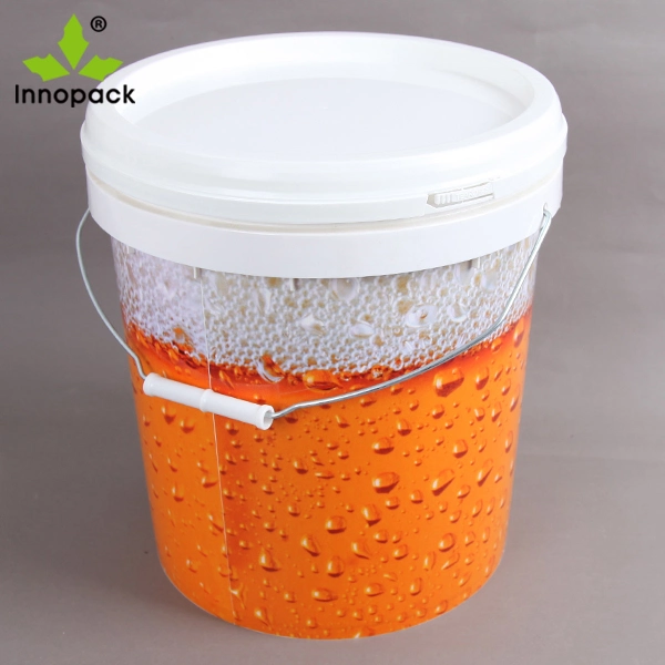 High Quality in Mold Label 20L Round Plastic Bucket with Lid and Metal Handle