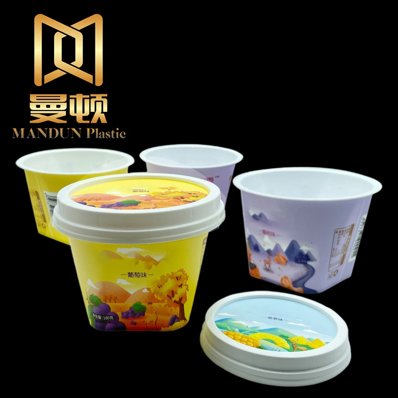 Mandun PP in Mold Label Plastic Cup Frozen Yogurt Ice Cream Containers Sweet Food Disposable Cup with Lid Iml