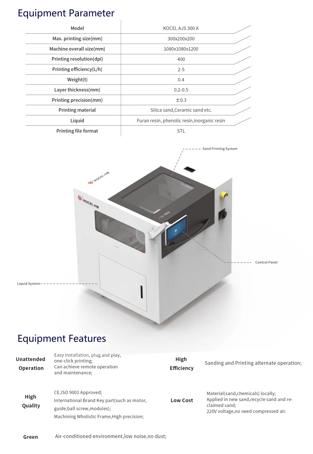 KOCEL AJS 300A 3D Printing Equipment with Sand Mould