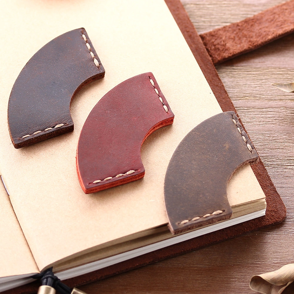 Craftsmen Handcrafted Gift Custom Logo Premium Genuine Fan-Shaped Leather Bookmark Dropshipping