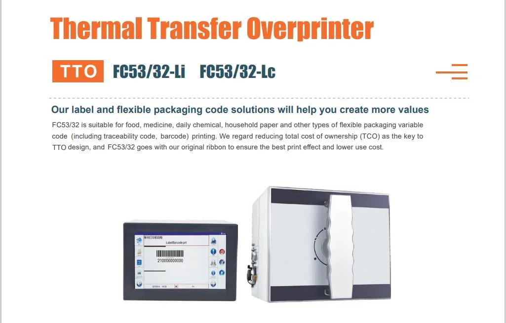 High-Speed Thermal Transfer Tto Printer for Plastic Film Printing Coder