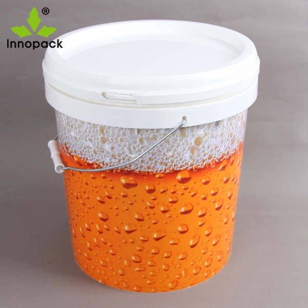 High Quality in Mold Label 20L Round Plastic Bucket with Lid and Metal Handle