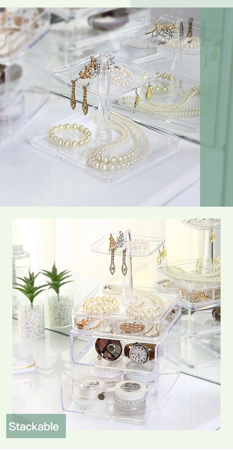 2-Layer Medium Drawer Square Shape Clear Jewelry Storageorganizer