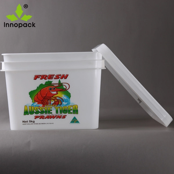 Printed Food Grade 10L Square Plastic Bucket with Lid for Seafood