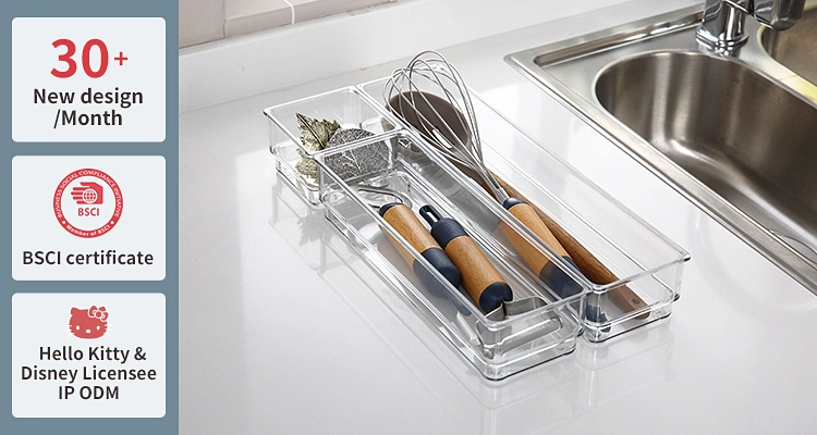 3 PCS Multiple Combinations Countertop Utensil Storage Tray Clear Plastic Drawer Organizer for Kitchen