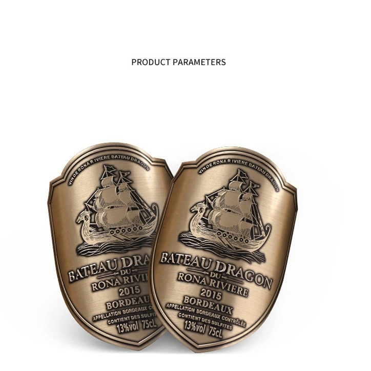 Top Fashion Custom Embossed Brand Logo Metal Gold Red Wine Bottle Label