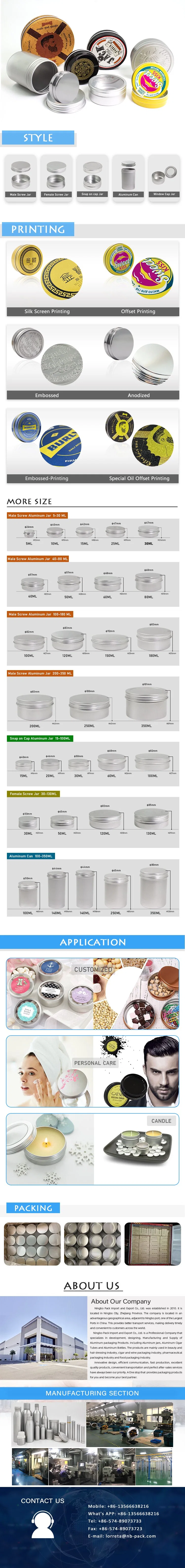 Manufacturer Aluminum Jar Aluminum Cosmetic Jar Aluminum Cream Jar Package