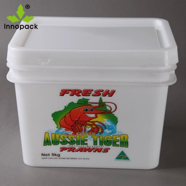 Printed Food Grade 10L Square Plastic Bucket with Lid for Seafood