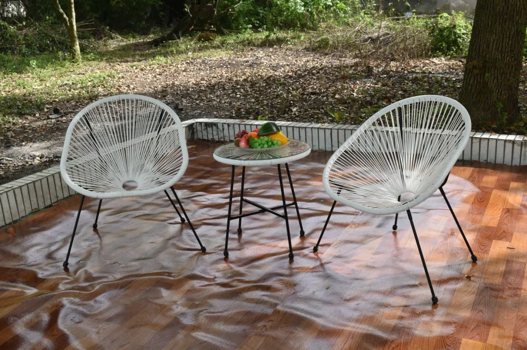 3-Piece Round Rattan Outdoor Egg Chairs &amp; Coffee Table