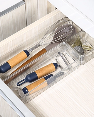 3 PCS Multiple Combinations Countertop Utensil Storage Tray Clear Plastic Drawer Organizer for Kitchen