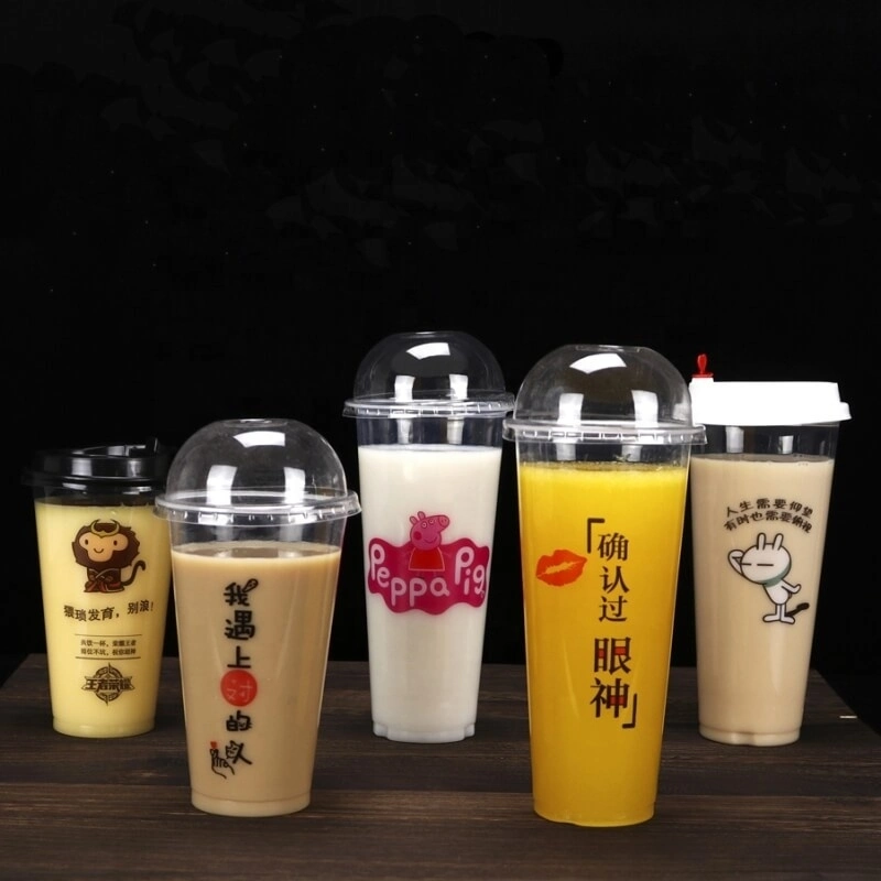 Manufacturer OEM Eco Friendly Custom Logo Iml Round 700ml Disposable Plastic Juice Cup with Lid Plastic Container