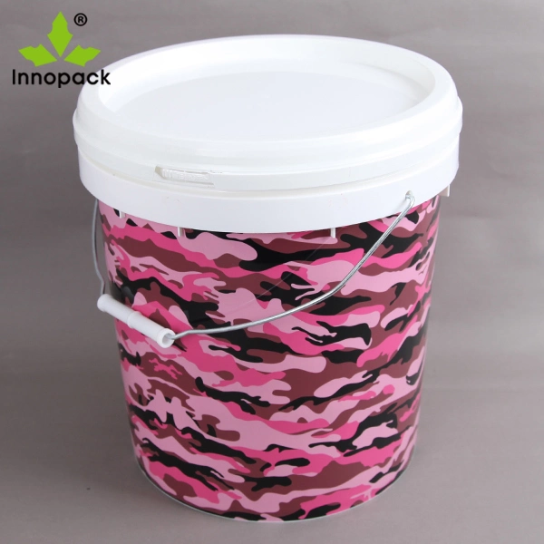 High Quality in Mold Label 20L Round Plastic Bucket with Lid and Metal Handle