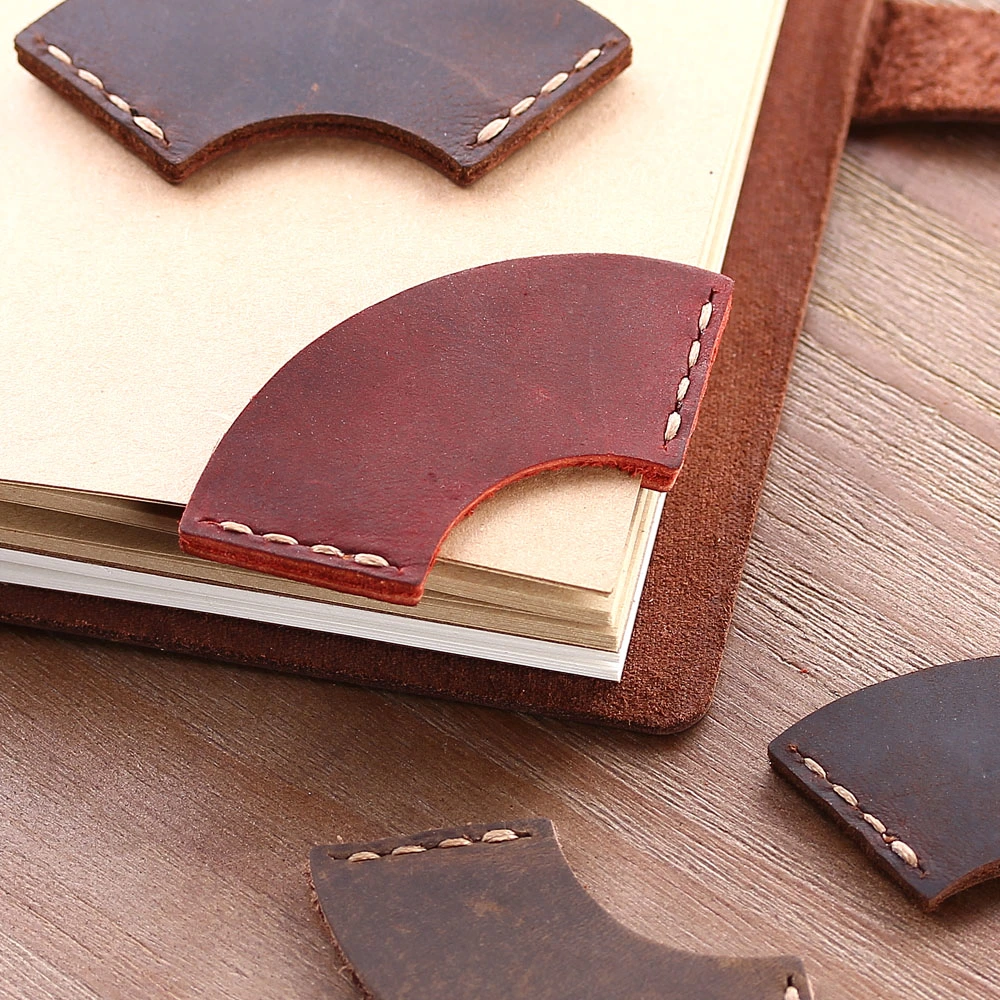 Craftsmen Handcrafted Gift Custom Logo Premium Genuine Fan-Shaped Leather Bookmark Dropshipping