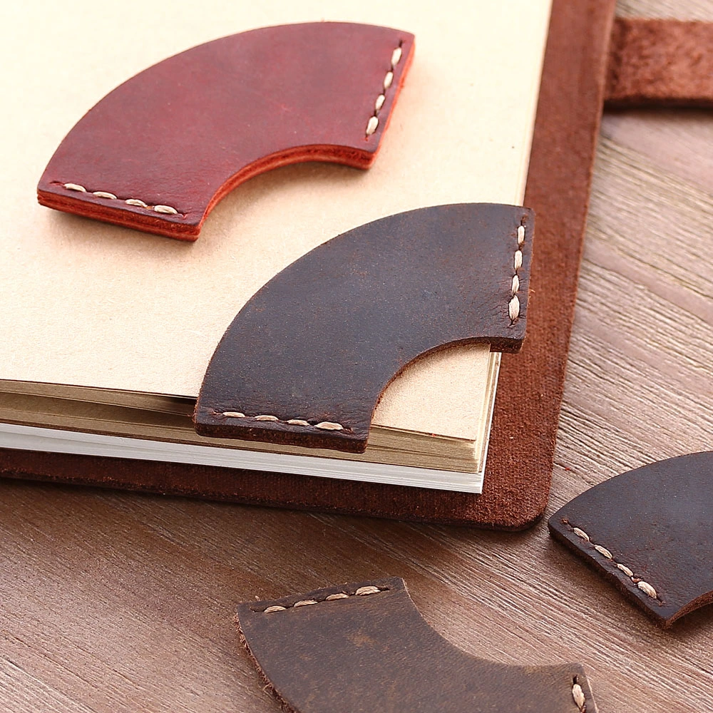 Craftsmen Handcrafted Gift Custom Logo Premium Genuine Fan-Shaped Leather Bookmark Dropshipping