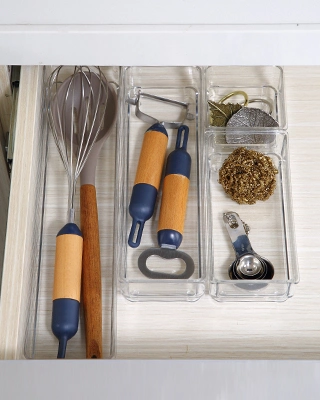 Plastic Utensil Holder Food Storage Drawers Bin Expandable Kitchen Flatware Storage Drawer Organizer