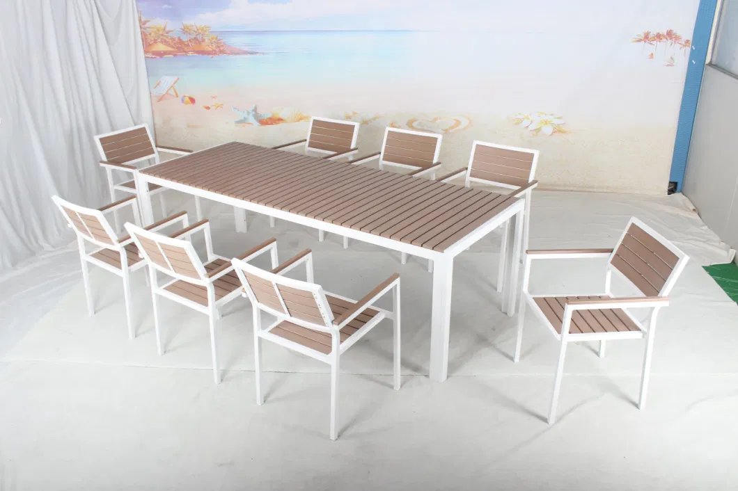 Hot Sale Outdoor Garden Hotel Restaurant Aluminum Frame Plastic Wood Patio Dining Table Chair Furniture