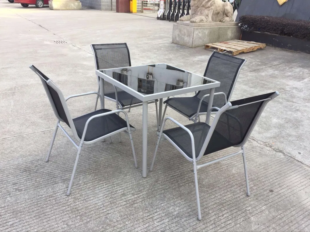 5 Piece Outdoor Patio Steel Moder Furniture Set Textilene Chairs+Round Table