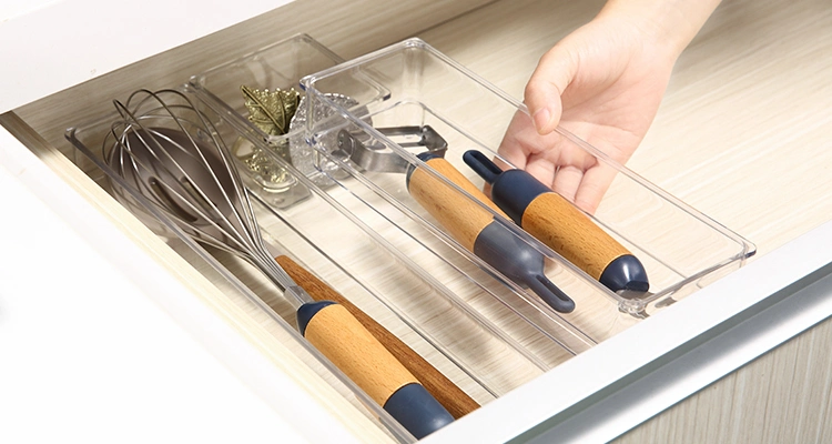 3 PCS Multiple Combinations Countertop Utensil Storage Tray Clear Plastic Drawer Organizer for Kitchen