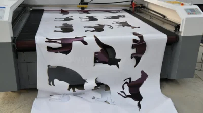 Sublimated Team Wear Textile Tent Laser Cutting Machine Auto Feeding Laser Cutter Cut Fabric Flowers.