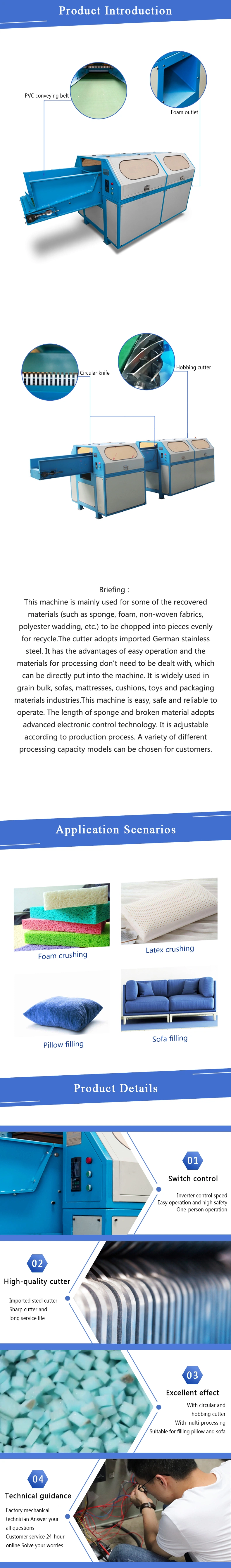 Easy Operate Foam Sponge Latex Shredder Cutting Machine