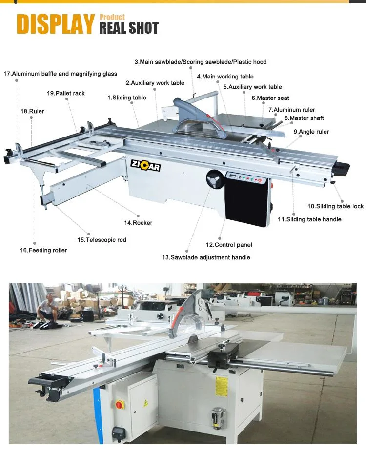 ZICAR precision wood cutting woodworking 45 degree sliding table circular saw panel saw machine for wood cabinet making
