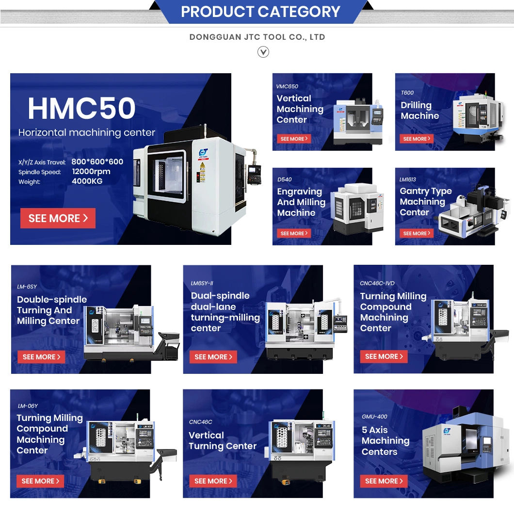 Jtc Tool China Vmc 850 CNC Factory Profile Machining Center 200 Table Travel Z mm Hmc50 Horizontal and Vertical Milling Machine