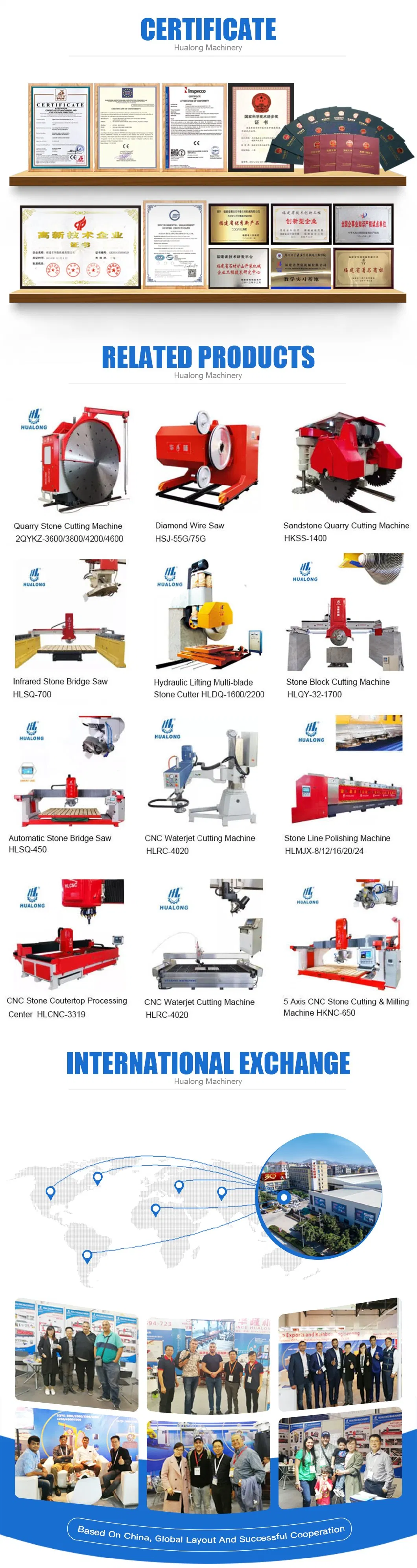 Hualong Machinery Italy Esa System Automatic Program Software Stone Cutting 5 Axis CNC Bridge Saw Machine for Marble, Kitchen Countertop Making in America
