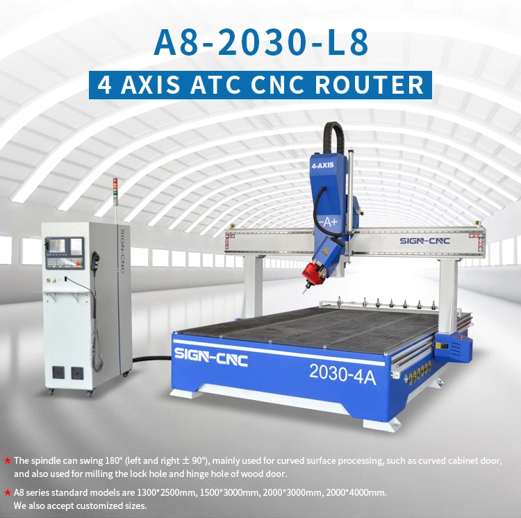 2030 CNC Router 3D Metal Aluminum Cutting Wood Foam Furniture Making 4 Axis 1325 Atc CNC Router Machine