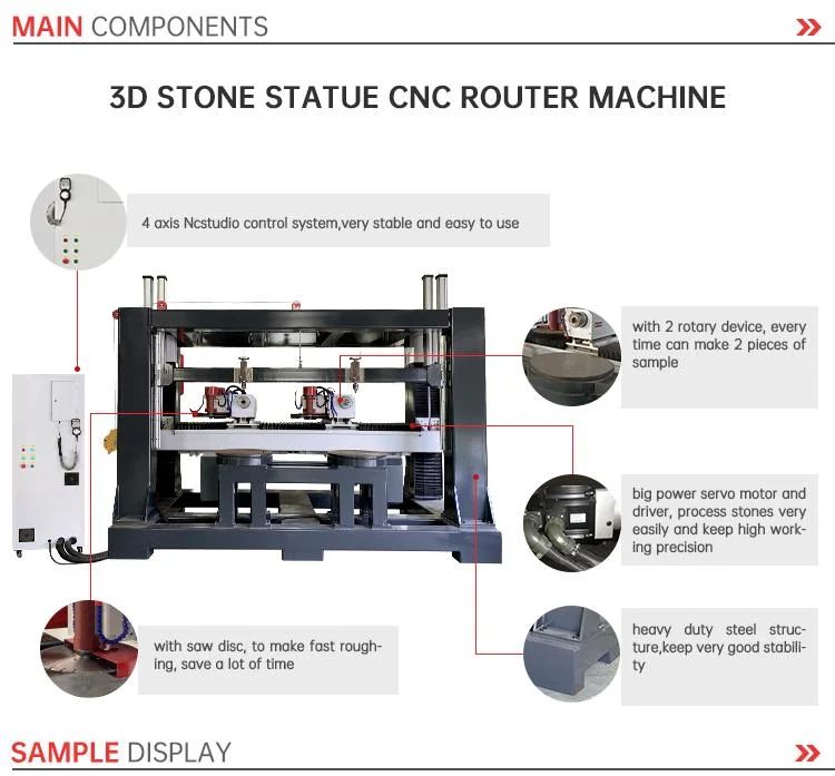 3D Stone Statue Sculpture Pillar Head Making Machine with Vertical Turning Table
