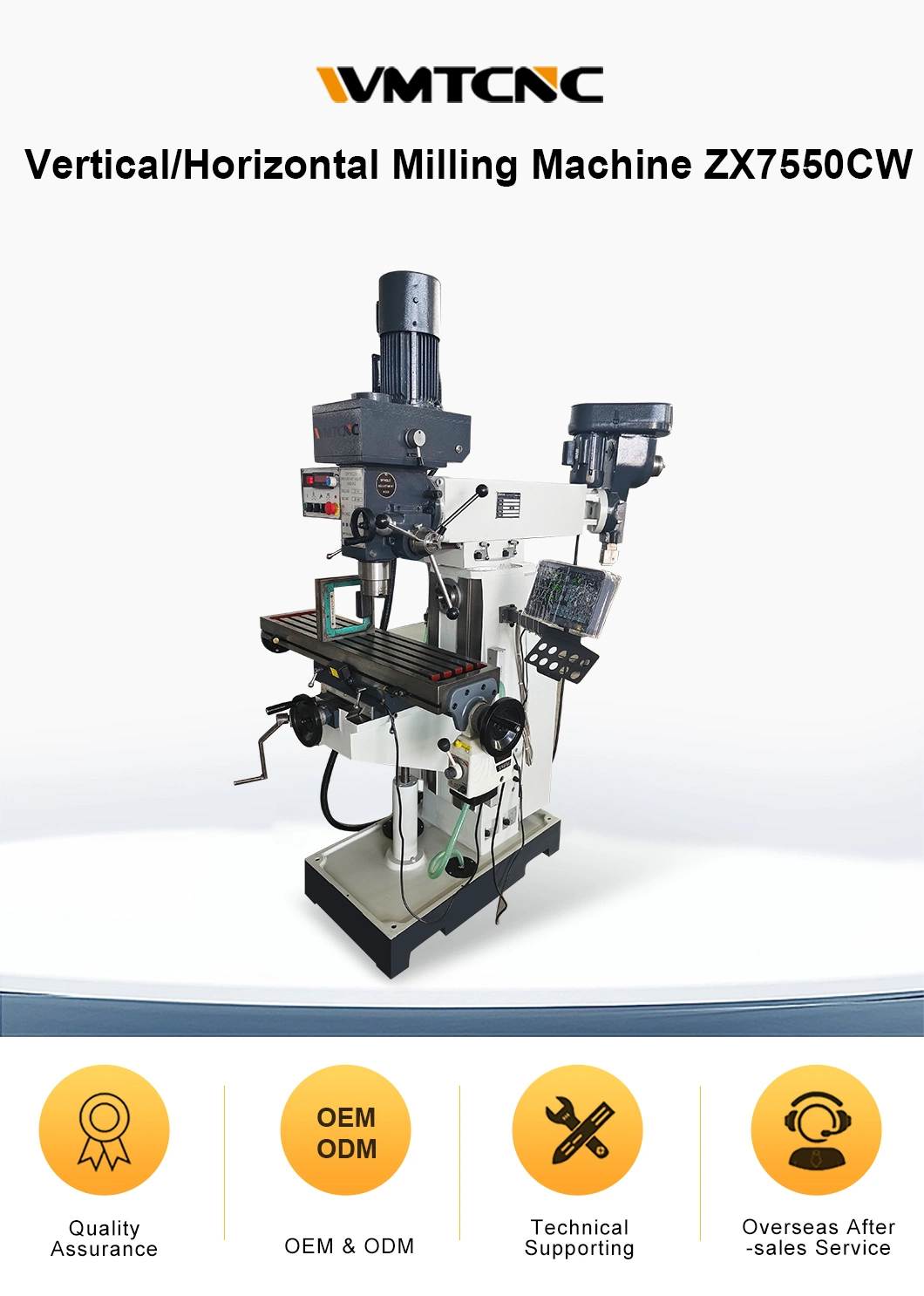 WMTCNC taiwan vertical horizontal milling machine ZX7550CW manual milling machine with dividing