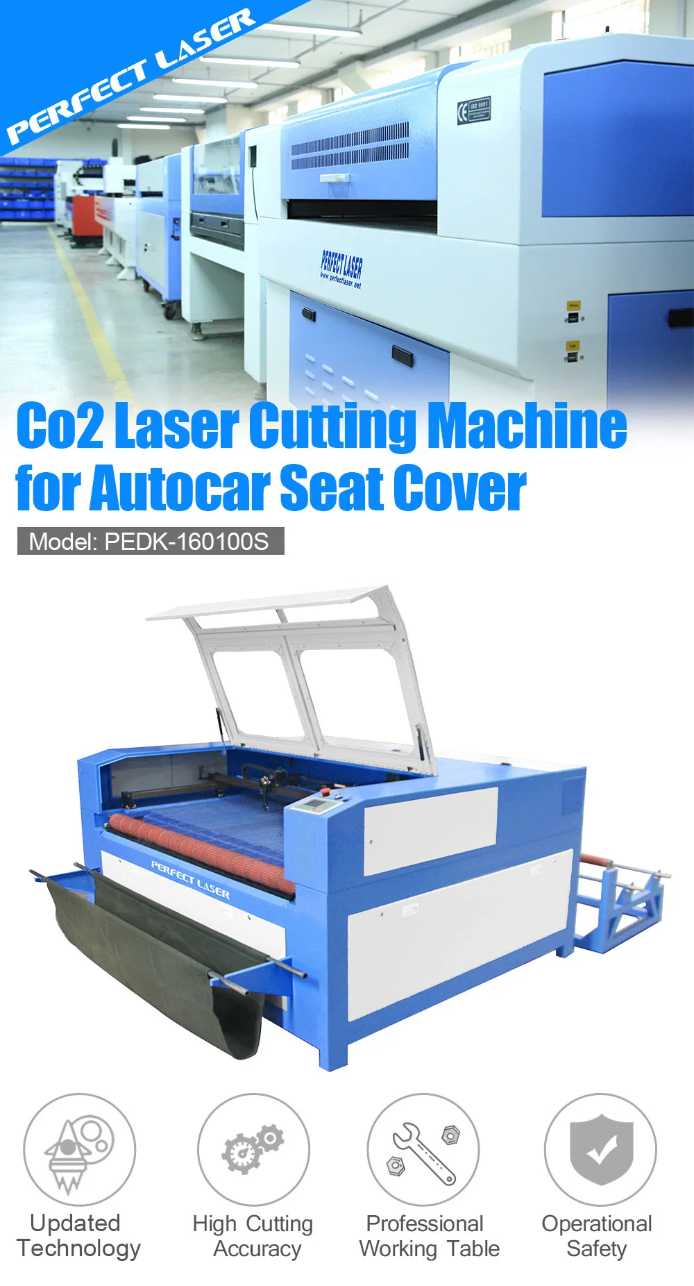 100W CO2 Fabric Laser Engraving Cutting Machine for Car Cushion