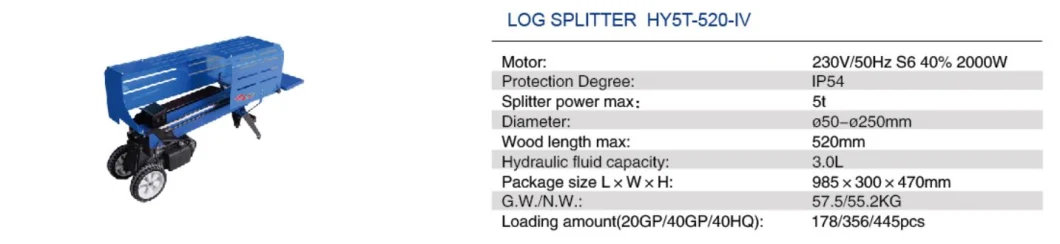 Hy5t-520-IV Hystrong 5t Hydraulic Horizontal Log Splitter Wood Splitting Kinetic Log Splitter
