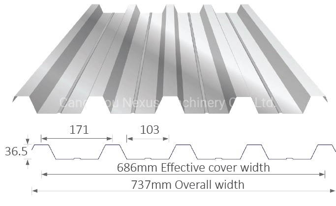 686 mm Width Trapezoidal Roof Sheet Roll Forming Machine with Hydraulic Cutting