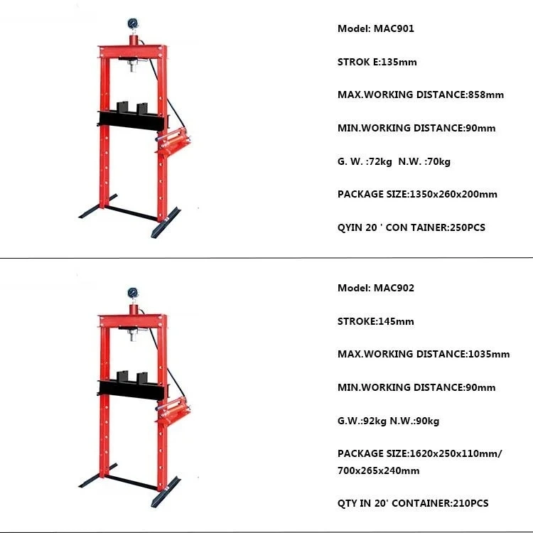 Max Working Distance 800mm Car Bearing Removal Equipment 30 Ton Hydraulic Shop Floor Press