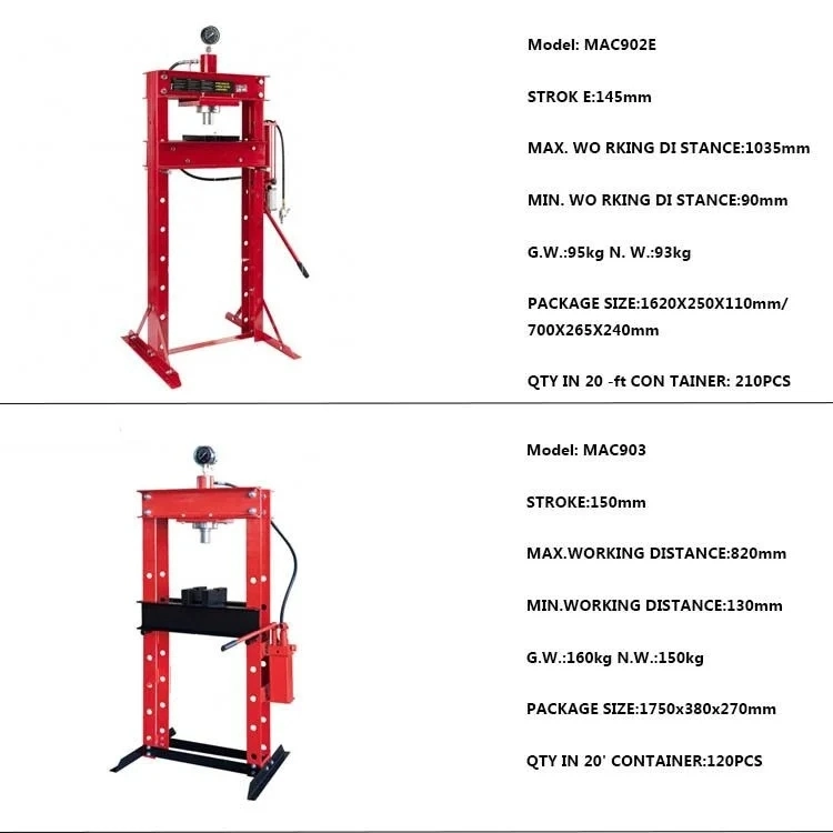 Max Working Distance 800mm Car Bearing Removal Equipment 30 Ton Hydraulic Shop Floor Press