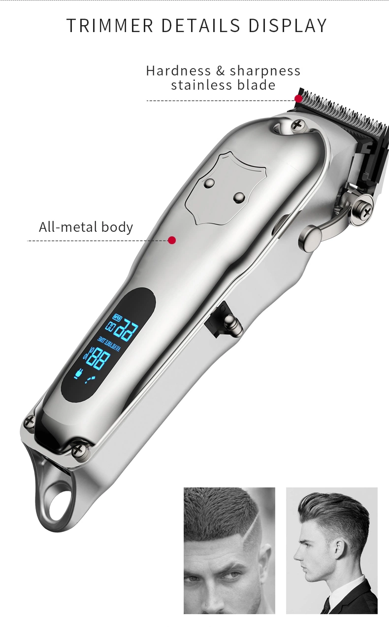 New Professional All Metal Electric Barber Hair Trimmer Cordless Rechargeable LCD Hair Clipper Manufacturer