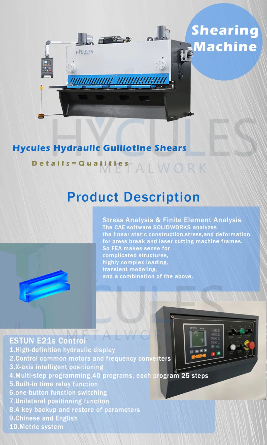 Hydraulic Guillotine Shearing Machines E21s Automatic Pneumatic Metal Sheet Cutter